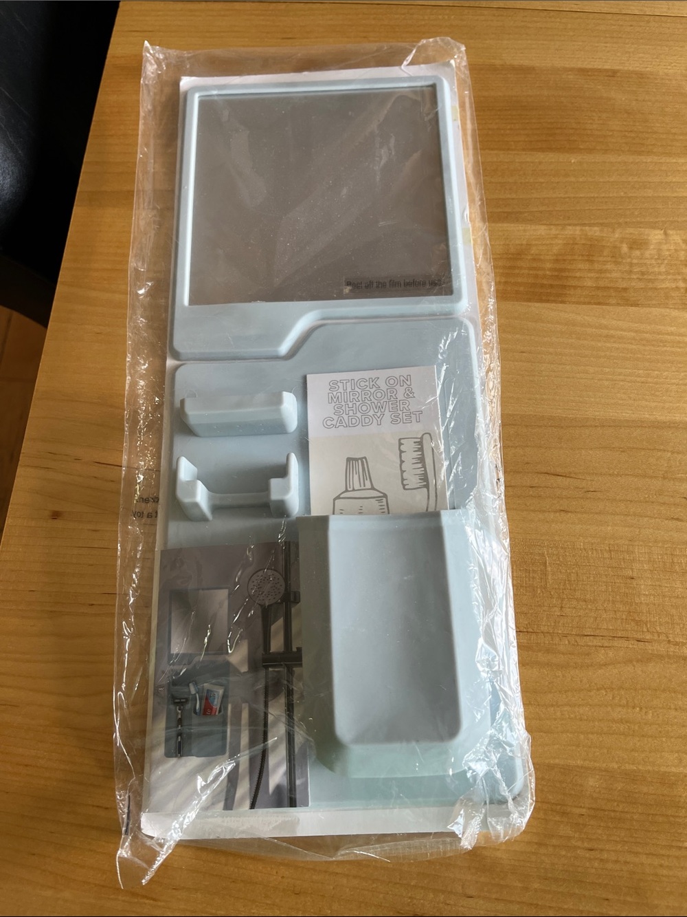 No-Brand Light Blue Stick-On Mirror & Shower Caddy Organizer